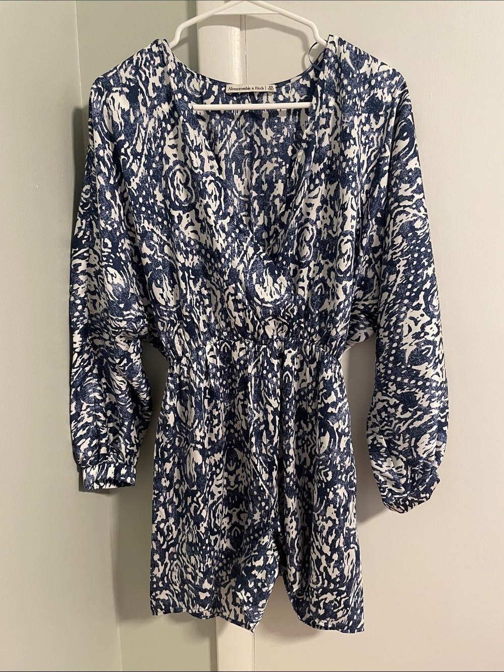 Abercrombie & Fitch Navy and White Printed Long-Sleeve Dress